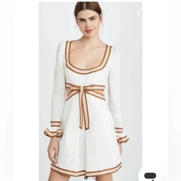 Zimmermann Dresses & Skirts - Zimmermann super 8 white linen western mini dress round neck cutouts bow size 0